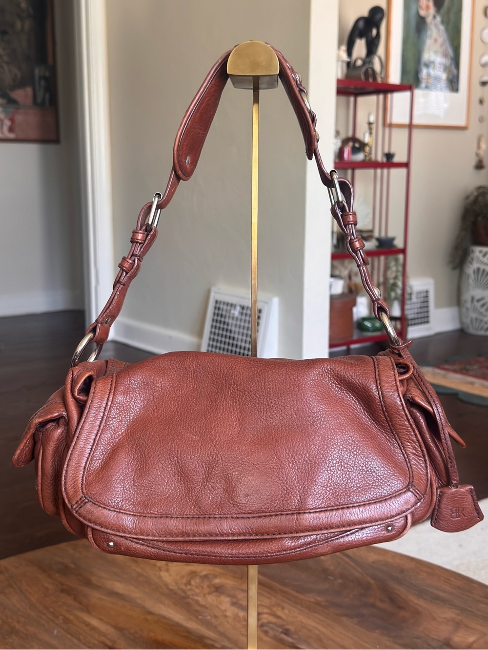 Vintage Y2K Banana Republic Pebbled Leather Shoulder Bag in Chestnut Brown